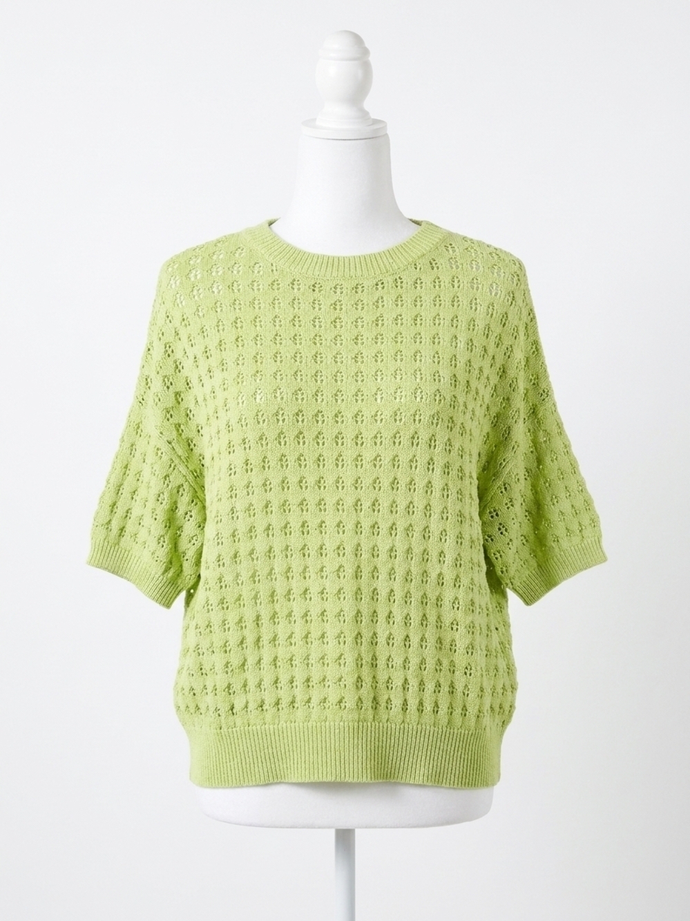 NEW VINE & LOVE crew neck crochet textured knitted sweater top in sage
